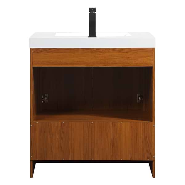 Ember Teak 30" Single Vanity with White Solid Surface Top