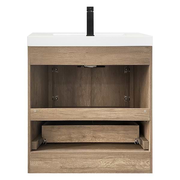Ember Natural Oak 30" Single Vanity with White Solid Surface Top