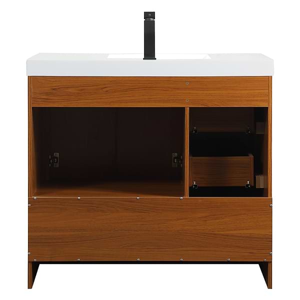 Ember Teak 36" Single Vanity with White Solid Surface Top