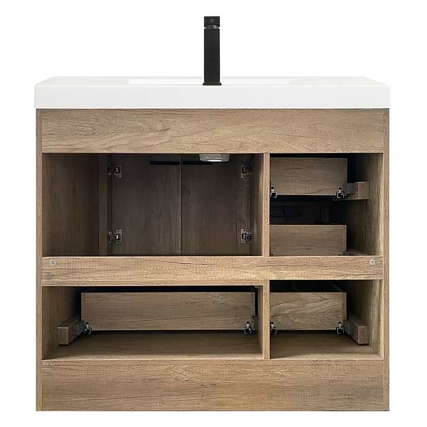 Ember Natural Oak 36" Single Vanity with White Solid Surface Top