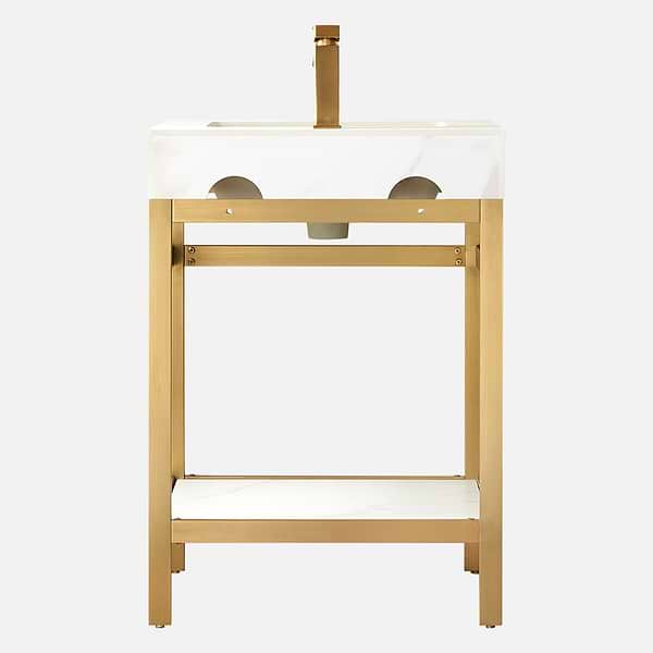Blaire Brushed Gold 24" Single Vanity with White Sintered Stone Top, View 6, open zoomed image