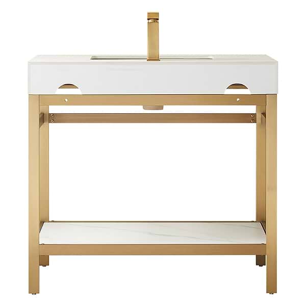 Blaire Brushed Gold 36" Single Vanity with White Sintered Stone Top