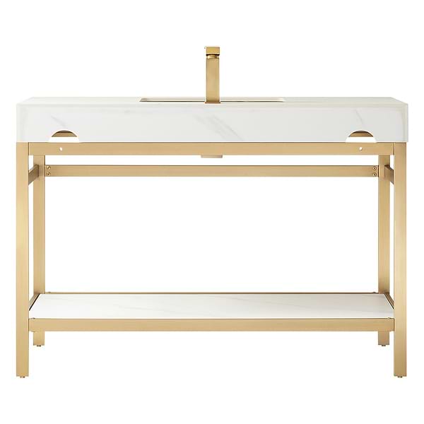 Blaire Brushed Gold 48" Single Vanity with White Sintered Stone Top