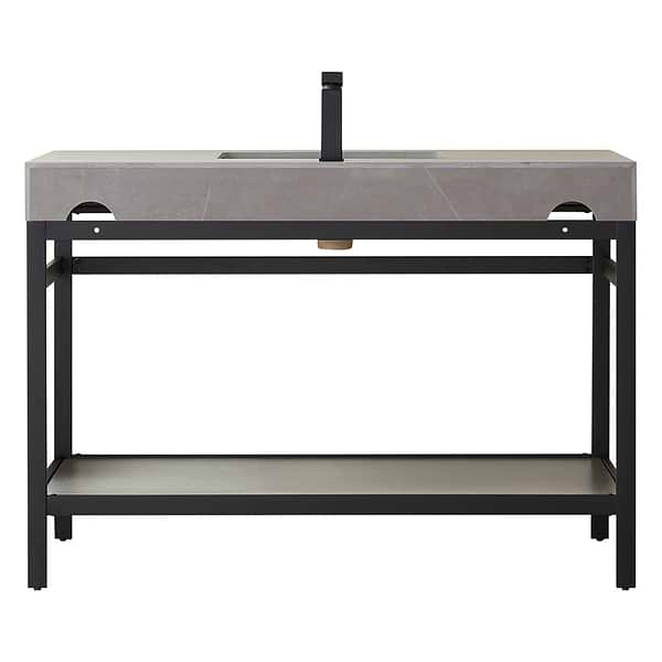 Blaire Matte Black 48" Single Vanity with Gray Sintered Stone Top; image 6; in Style Ideas Contemporary, Modern, Transitional