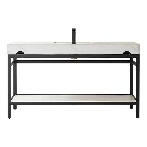 Blaire Matte Black 60" Single Vanity with White Sintered Stone Top
