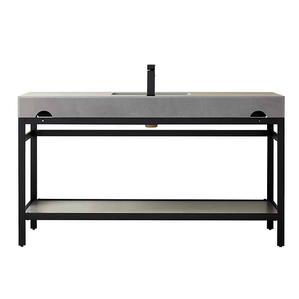 Blaire Matte Black 60" Single Vanity with Gray Sintered Stone Top