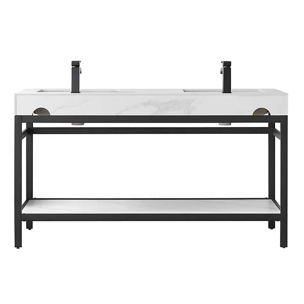 Blaire Matte Black 60" Double Vanity with White Sintered Stone Top