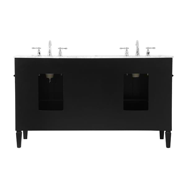 Montair Black 60" Double Vanity With Carrara White Marble Top