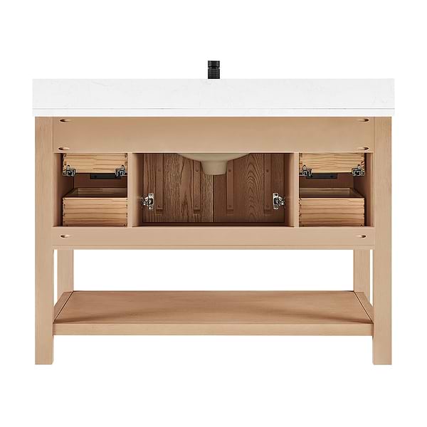 Valera Natural Oak 48" Single Vanity with White Grain Composite Stone Top