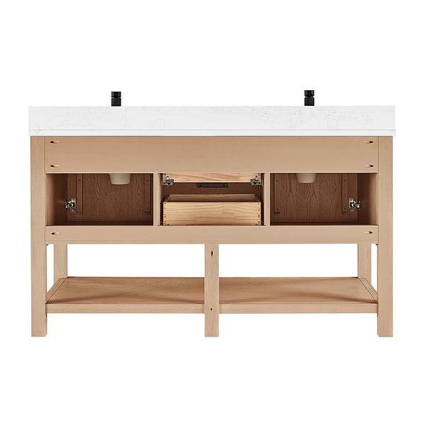 Valera Natural Oak 60" Double Vanity with White Grain Composite Stone Top