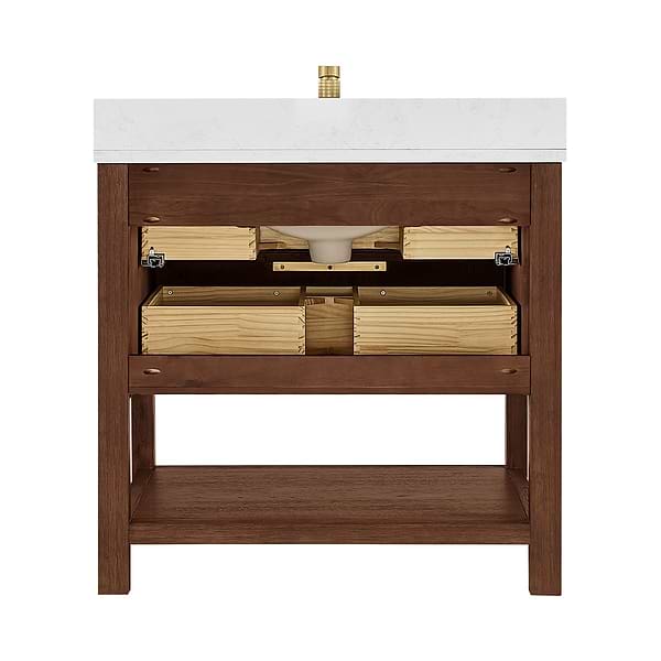 Valera Brown Oak 36" Single Vanity with White Grain Composite Stone Top