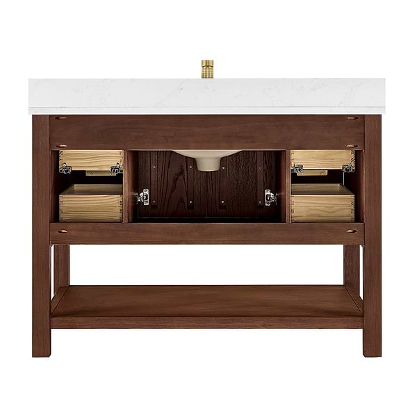 Valera Brown Oak 48" Single Vanity with White Grain Composite Stone Top