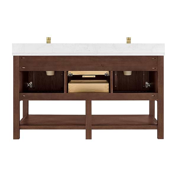 Valera Brown Oak 60" Double Vanity with White Grain Composite Stone Top