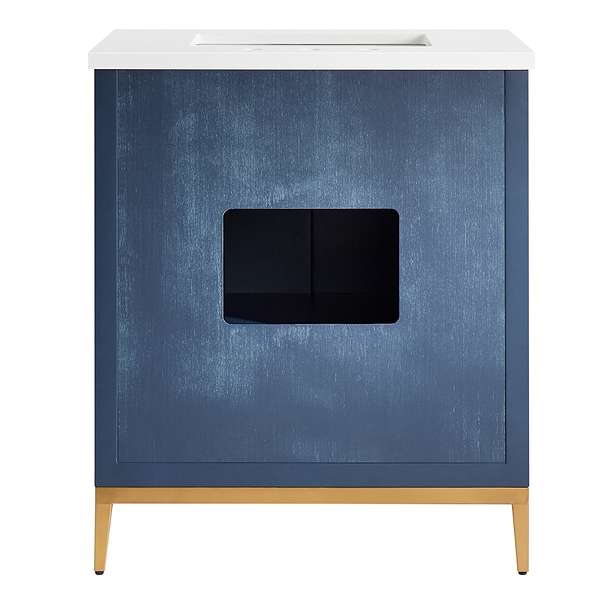 Bungalow Navy and Gold 30" Single Vanity with Pure White Quartz Top