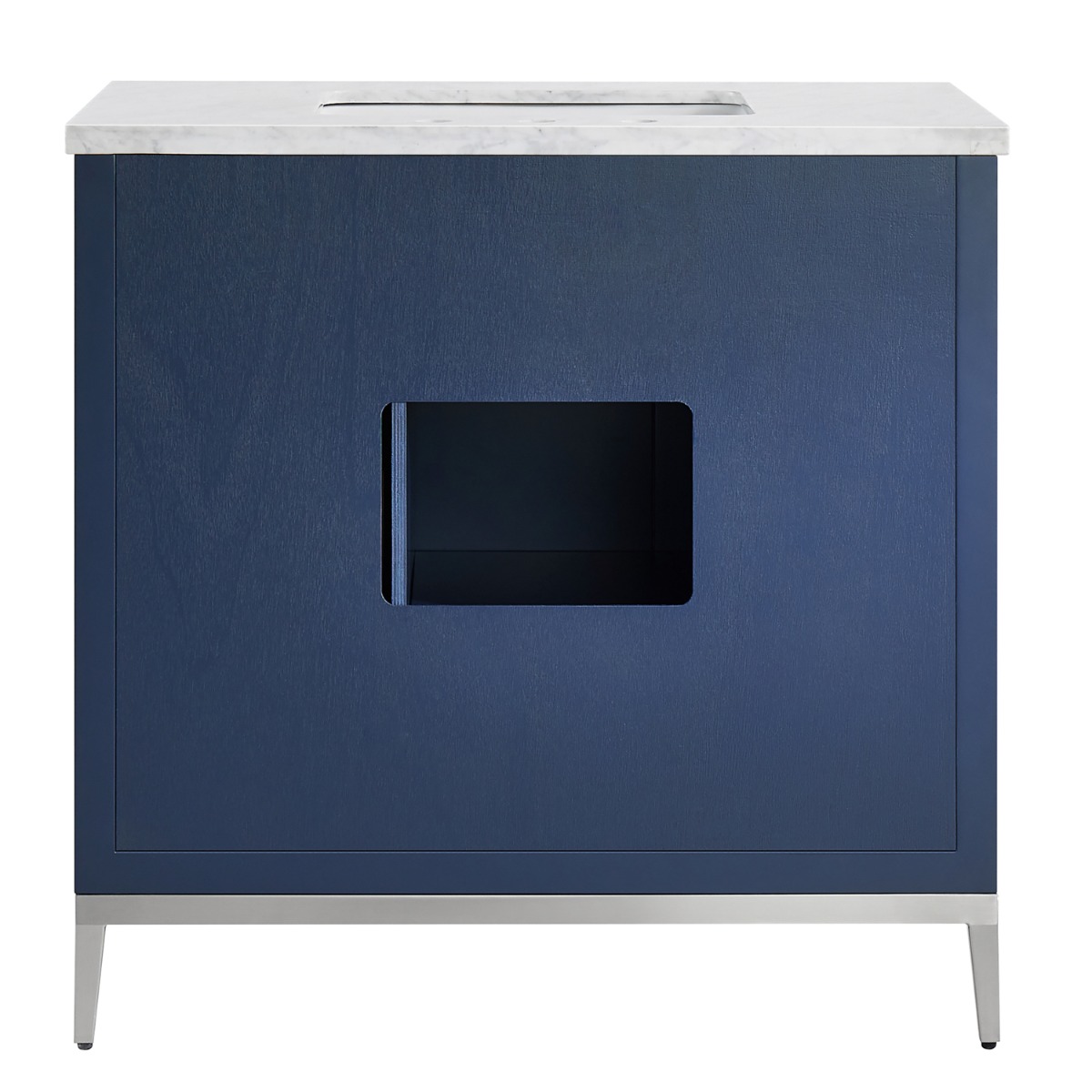 Bungalow Navy and Silver 36" Single Vanity with Carrara Marble Top
