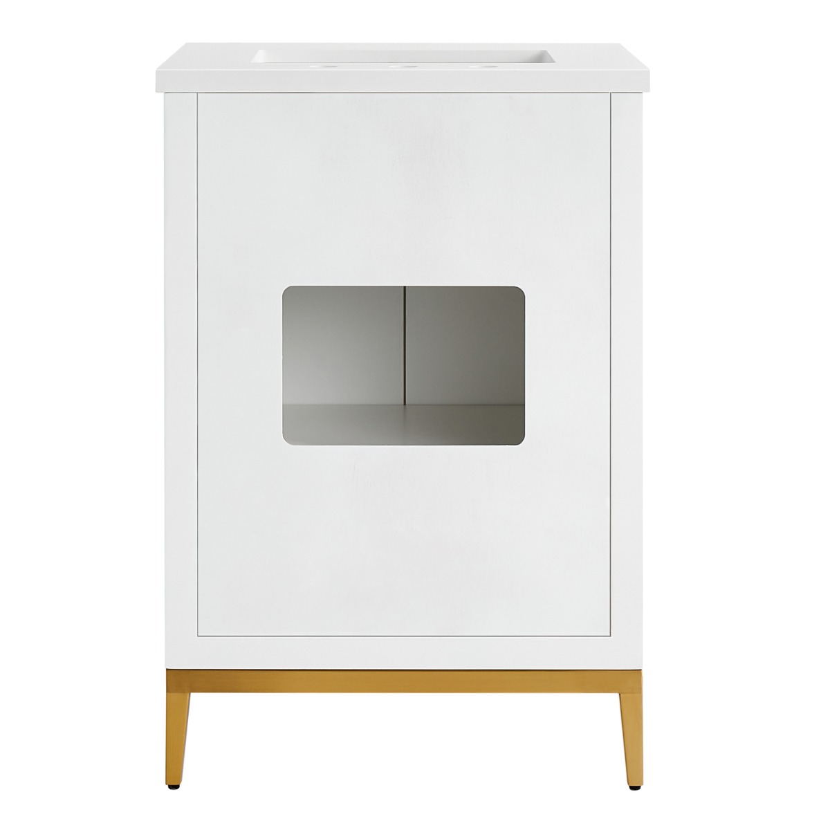 Bungalow White and Gold 24" Single Vanity with Pure White Quartz Top