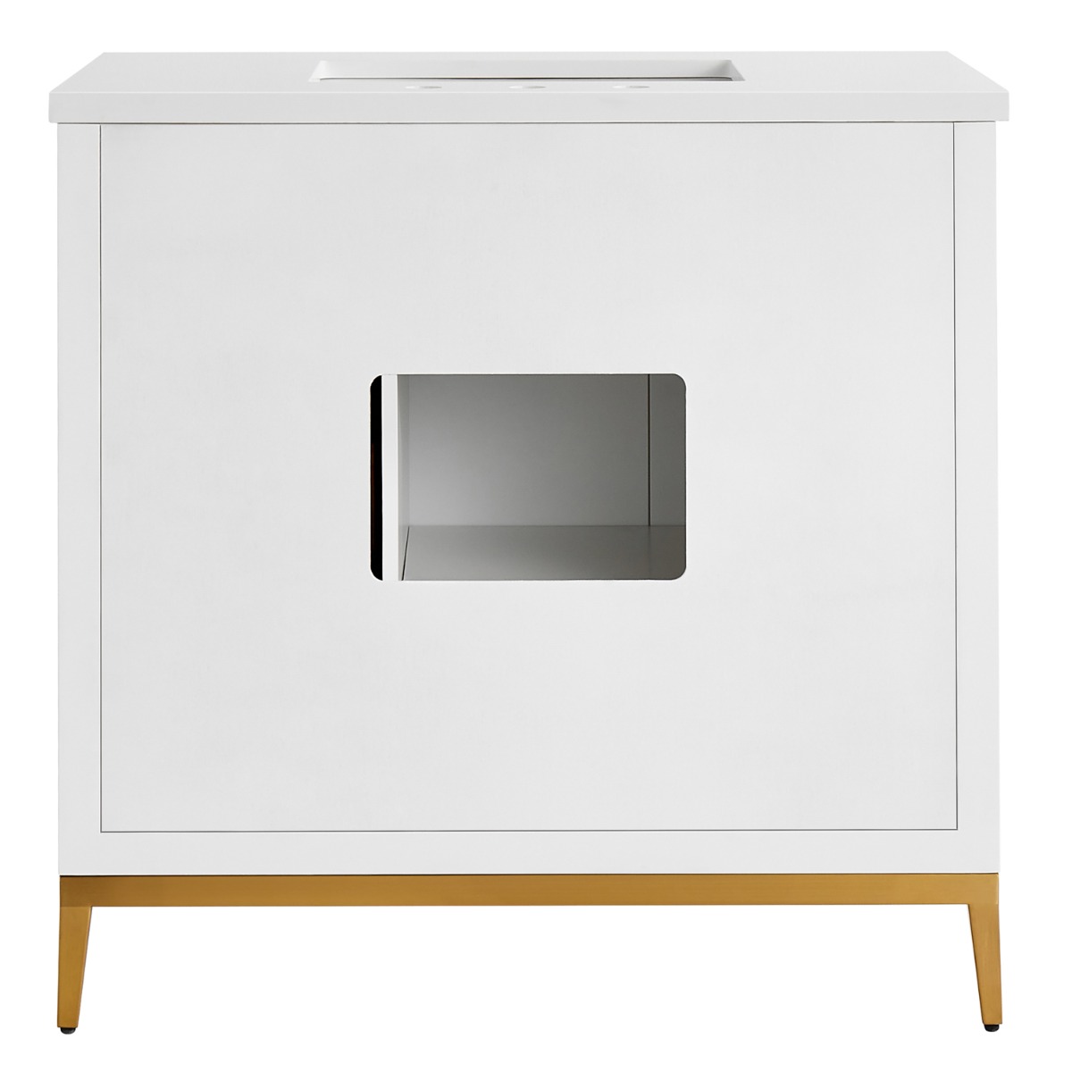 Bungalow White and Gold 36" Single Vanity with Pure White Quartz Top