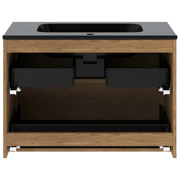 Kora Art Faux Fluted 32" Single Vanity with Integrated Black Ceramic Top & Black Handles