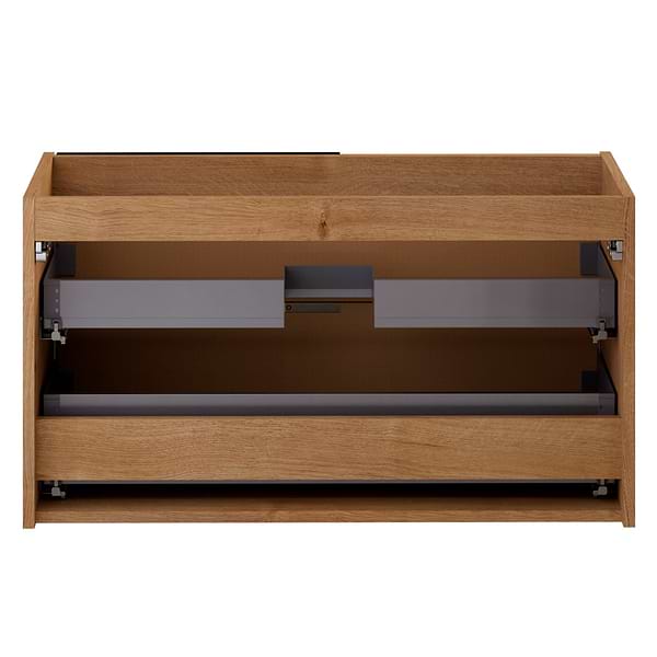 Kora Bamboo Faux Finish 40" Single Vanity with Integrated White Ceramic Top & Black Handles