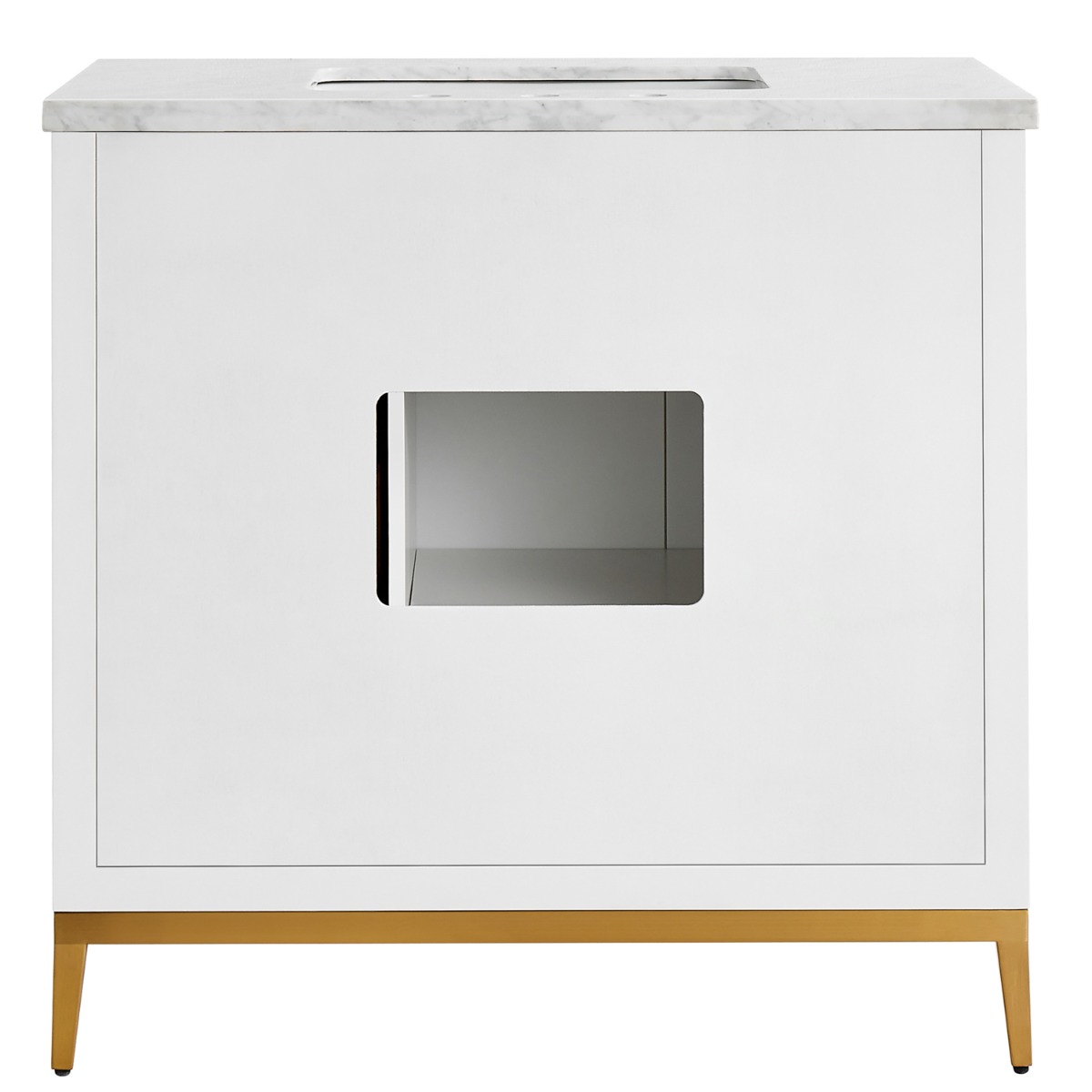 Bungalow White and Gold 36" Single Vanity with Carrara Marble Top