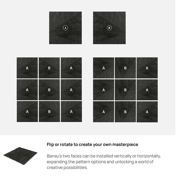 Bansu Carved Black Jade 16x16 Textured Honed Marble Tile