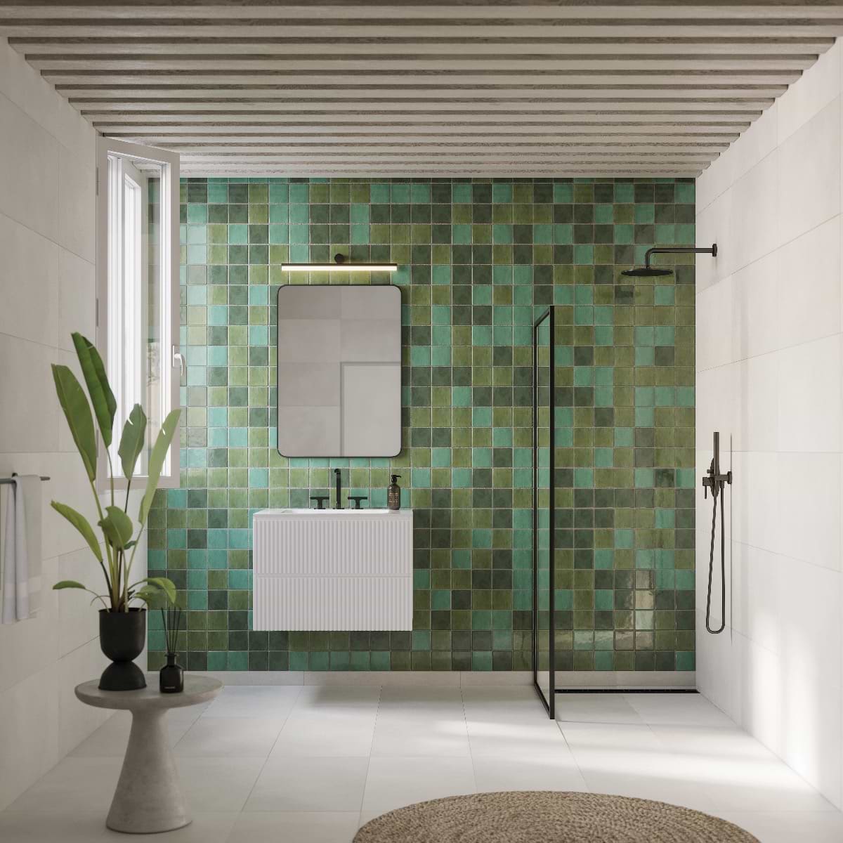 Portmore Green 4x4 Glossy Ceramic Tile; in Green Ceramic; for Backsplash, Bathroom Wall, Kitchen Wall, Shower Wall, Wall Tile; in Style Ideas Beach, Contemporary, Cottage, Craftsman, Farmhouse, Industrial, Mediterranean, Modern, Traditional, Transitional