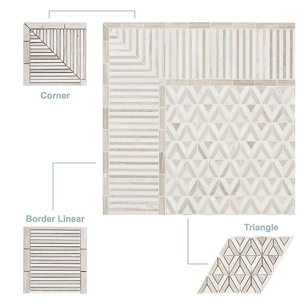 Monroe Corner Asian Statuary and Wooden Beige 8x8 Marble Mosaic Tile-  Polished