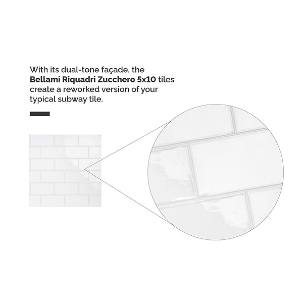 Bellami Framed Bianco White 5x10 Glossy Ceramic Wall Tile
