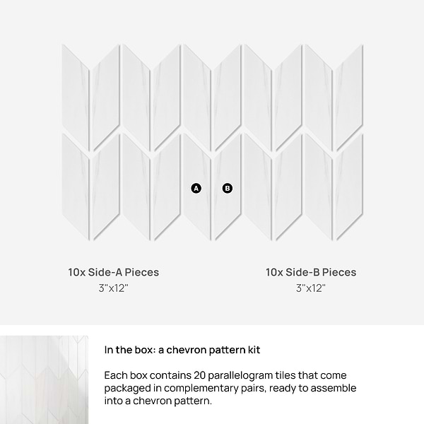 Bianco Dolomite White 3x12 Chevron Premium Polished Marble Tile