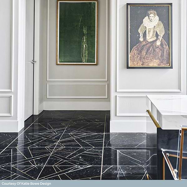 Empire Nero Black & Gold 24x24 Polished Marble & Brass Tile