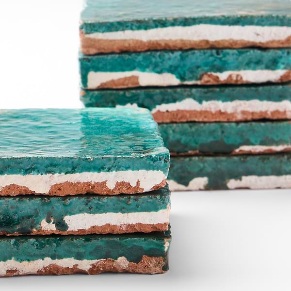 Breeze Tide Turquoise 4" Square Crackled Glossy Terracotta Square Tile