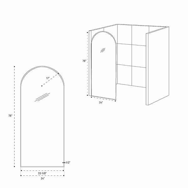 Burke 34x78" Reversible Framed Shower Screen with Fluted Glass in Matte Black