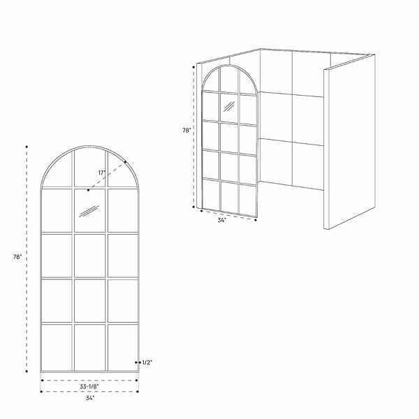Burke 34x78" Reversible Framed Shower Screen with Grid Glass in Matte Black