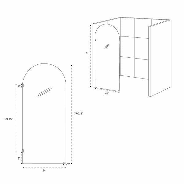 Burke 34x78" Reversible Frameless Shower Screen with Fluted Glass in Matte Brushed Gold