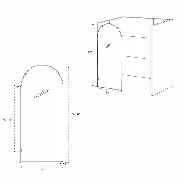 Burke 34x78" Reversible Semi-frameless Shower Screen with Fluted Glass in Matte Black