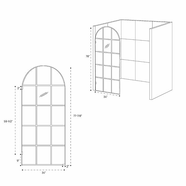 Burke 34x78" Reversible Semi-Frameless Shower Screen with Fluted Grid Glass in Matte Black