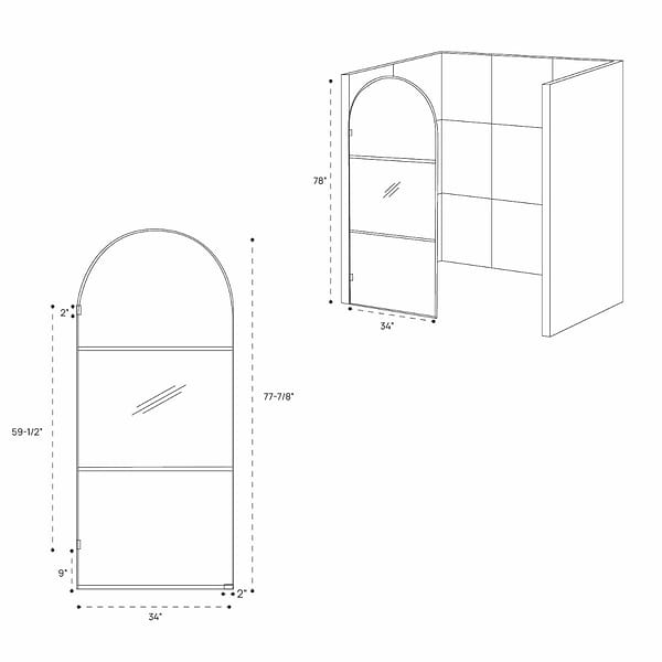 Burke 34x78" Reversible Semi-Frameless Shower Screen with Fluted Striped Glass in Matte Black