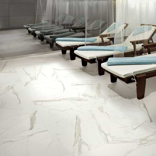 Versilia Calacatta Oro White Matte 24X24 Porcelain in White with Gray and Gold Veining, View 1
