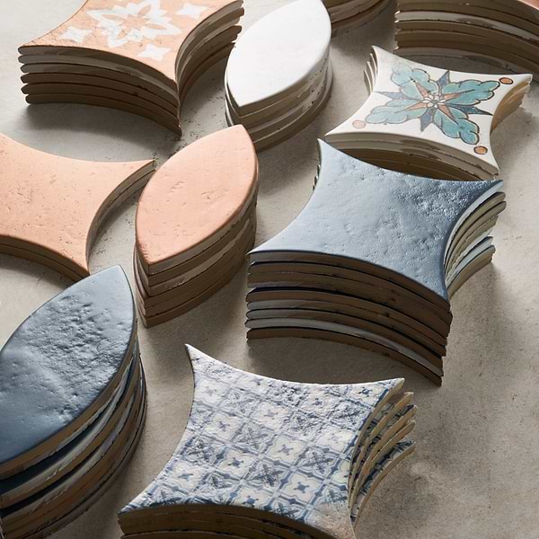 Raval Canyon Terracotta 3x8 Petal and 6x6 Kite with Deco Amelia Multicolor Kite Matte Porcelain Tile
