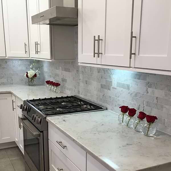 Sample of Brushed Stone Carrara Marble Subway Tile- 2x8 ($16.95 Per Sq. Ft.)
