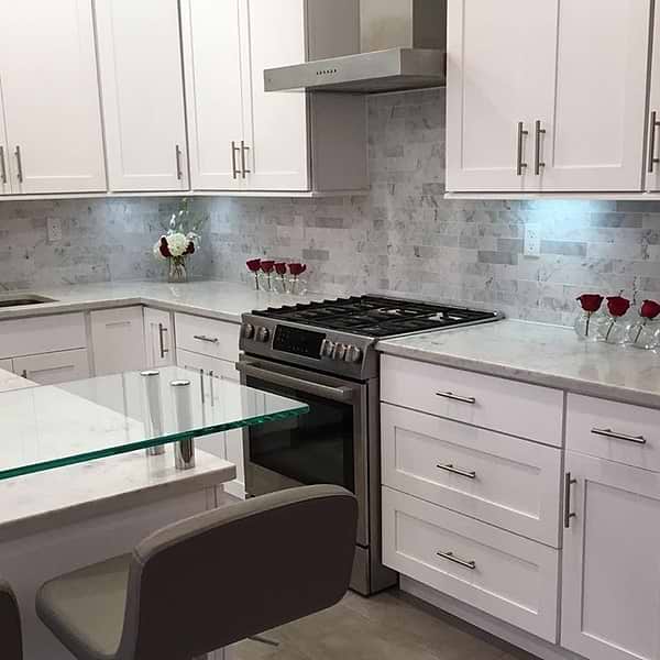 Sample of Brushed Stone Carrara Marble Subway Tile- 2x8 ($16.95 Per Sq. Ft.)
