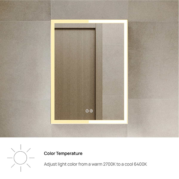 Mirava 24x32"  Rectangle Recessed or Wall Mounted Left-Hand LED Medicine Cabinet with Mirror in Silver, View 8, open zoomed image