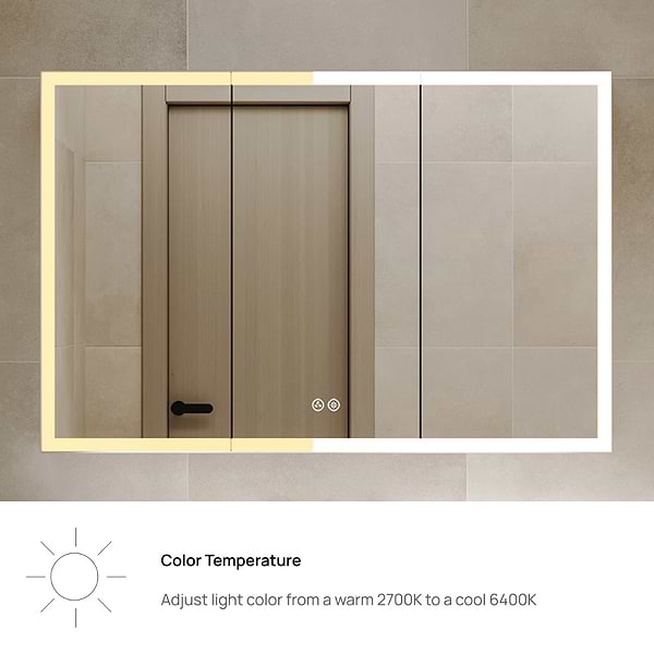 Mirava 60x32"  Rectangle Recessed or Wall Mounted Side by Side LED Medicine Cabinet with Mirror in Silver, View 8, open zoomed image