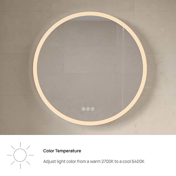 Radium Silver 32" Round Recessed or Wall Mounted Left-Hand LED Medicine Cabinet with Mirror in Silver, View 9, open zoomed image