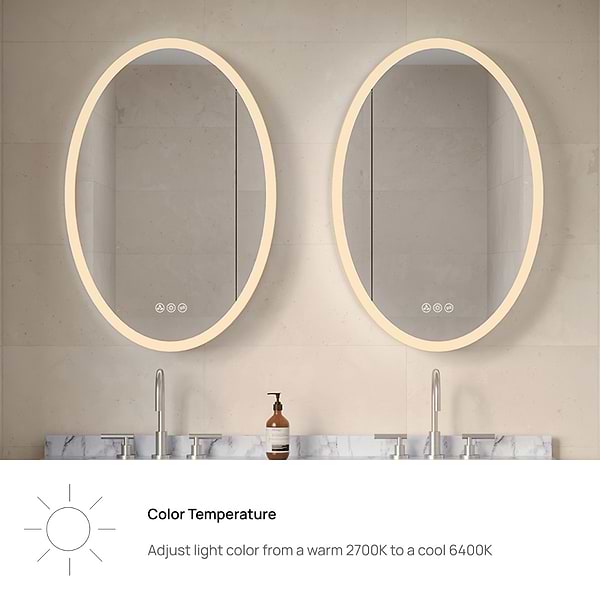 Radium Silver 24x36" Oval Recessed or Wall Mounted Right-Hand LED Medicine Cabinet with Mirror in Silver, View 9, open zoomed image