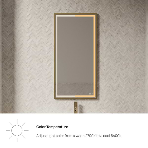 Mage Brushed Gold 18x36" Framed Rectangle LED Mirror