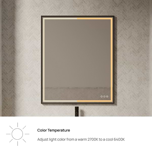 Mage Matte Black 30x36" Framed Rectangle LED Mirror