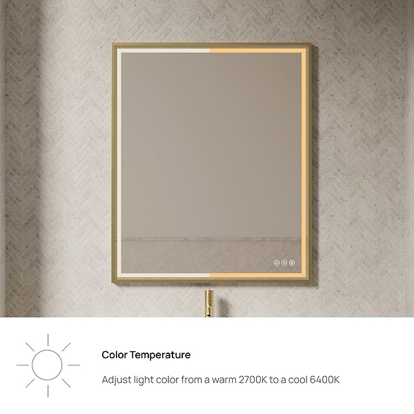 Mage Brushed Gold 36x36" Framed Square LED Mirror; in Gold Stainless Steel image 8; in Style Ideas Classic, Contemporary, Modern, Transitional