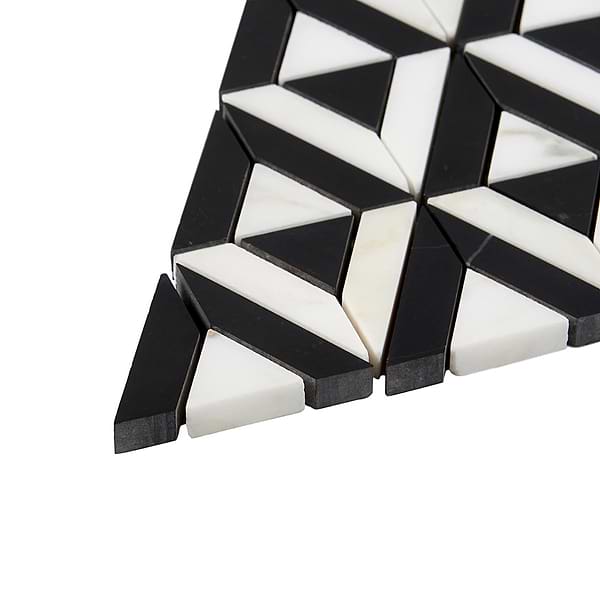 Monroe Triangle Calacatta and Black Jade Polished Marble Mosaic Tile