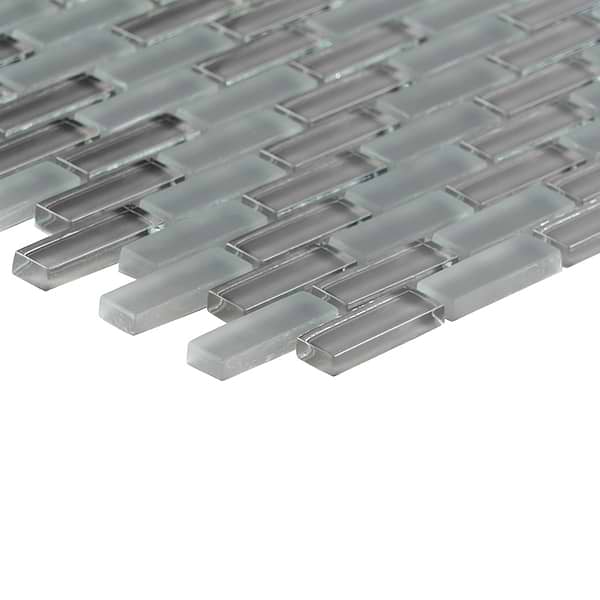 Disco-Loft Ash Gray 1/2x2 Brick Pattern Glass Polished Mosaic Tile